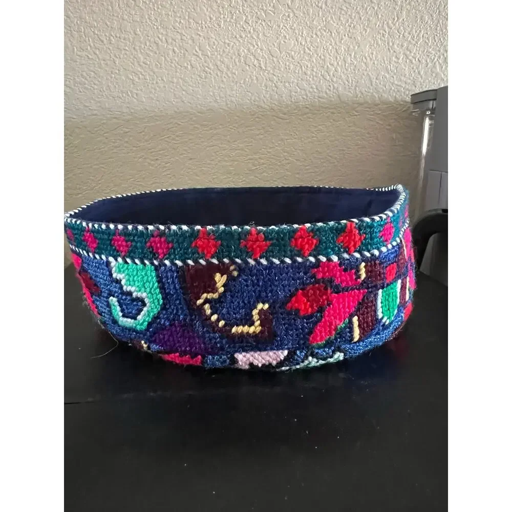 Vintage Needlpoint Multicolor Bukharian Jewish Kippah (Yarmulke)